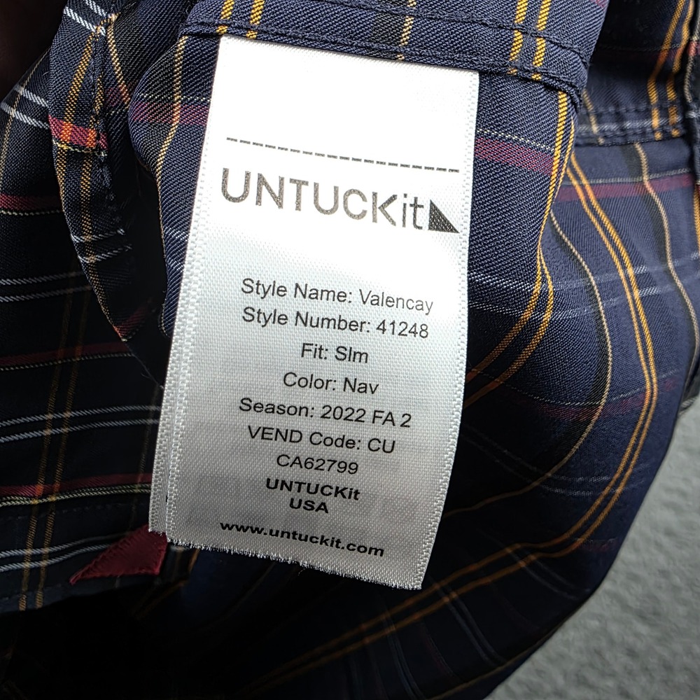 UNTUCKit Button Down Shirt Mens XL Navy Blue Valencay Plaid Slim Fit Long Sleeve - Picture 7 of 14